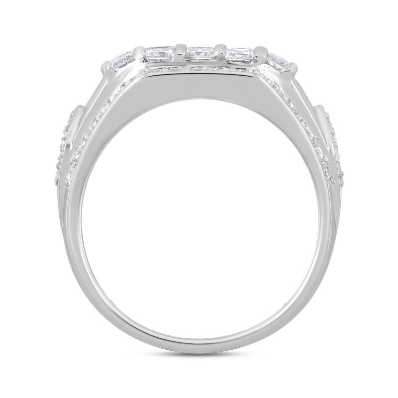 MEN'S RING 3CT ROUND/PRINCESS DIAMOND 14K WHITE GOLD