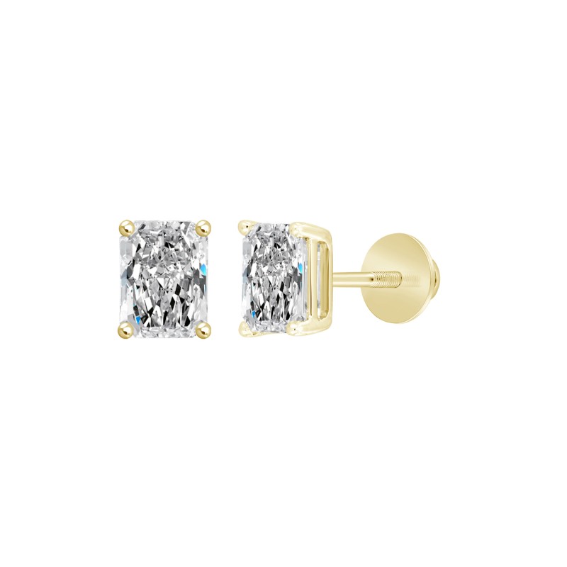 14K YELLOW GOLD 3CT RADIANT DIAMOND LADIES SOLITAIRE EARRINGS 