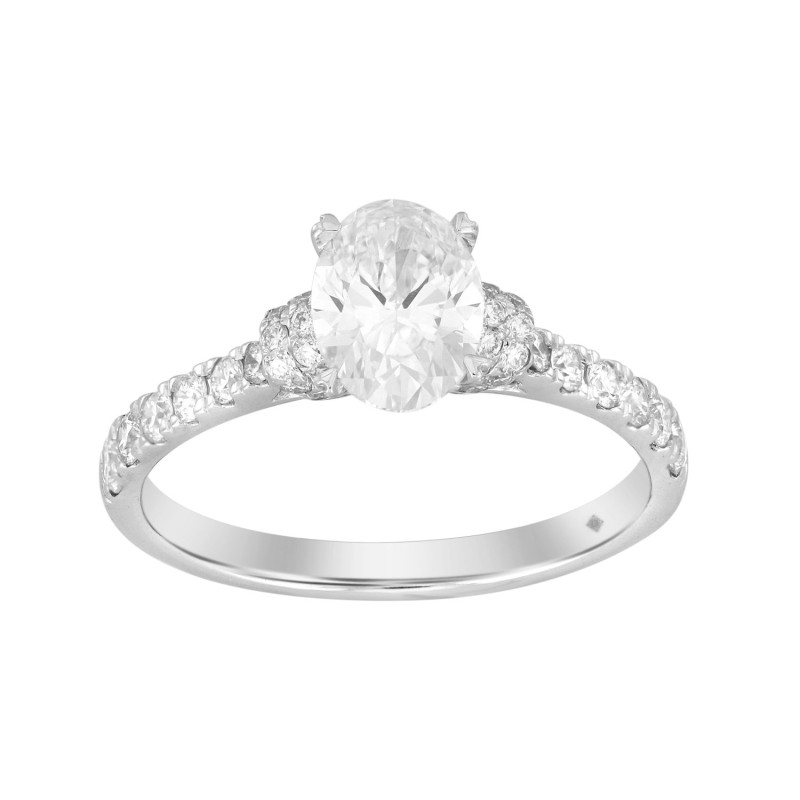 LADIES RING 1 1/2CT ROUND/OVAL DIAMOND 14K WHITE GOLD (CENTER STONE OVAL DIAMOND 1CT)