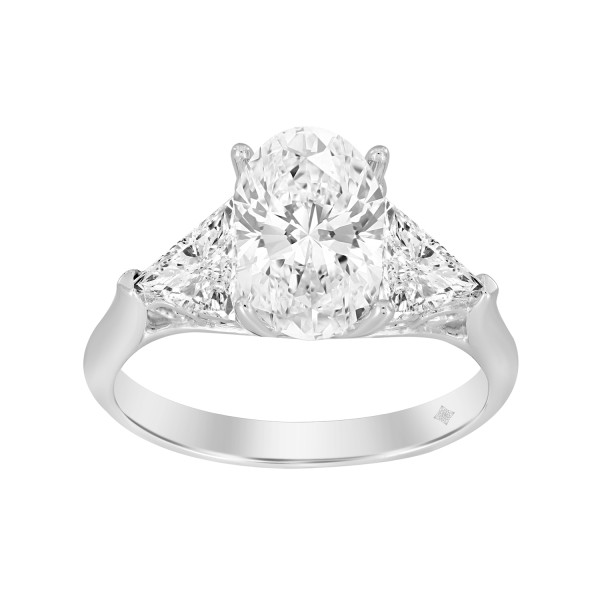 LADIES RING 3CT OVAL/TRILLION DIAMOND 14K WHITE GO...