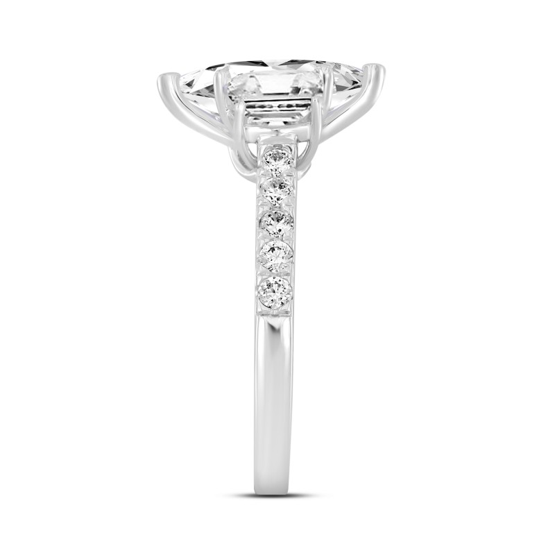 LADIES RING 3CT ROUND/MARQUISE/CADILLAC DIAMOND 14K WHITE GOLD (CENTER STONE MARQUISE DIAMOND 2CT )