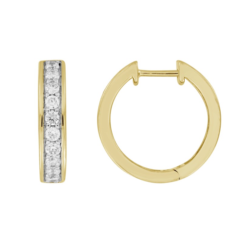 LADIES HOOP EARRINGS  5/8CT ROUND DIAMOND 14K YELLOW GOLD