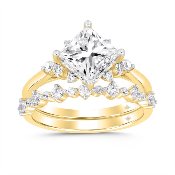 LADIES BRIDAL SET 2 1/2CT ROUND DIAMOND 14K YELLOW...