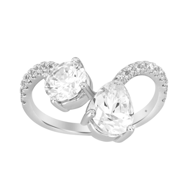 LADIES RING 2CT ROUND/PEAR DIAMOND 14K WHITE GOLD 