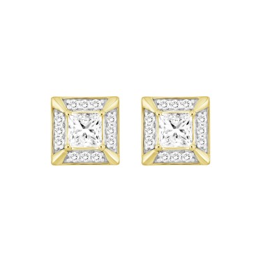 LADIES EARRINGS 1 1/4CT ROUND/PRINCESS DIAMOND 10K YELLOW GOLD