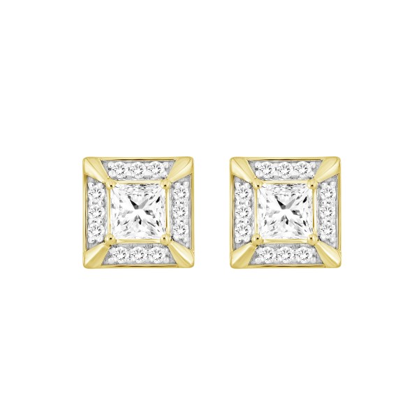 LADIES EARRINGS 1 1/4CT ROUND/PRINCESS DIAMOND 10K...