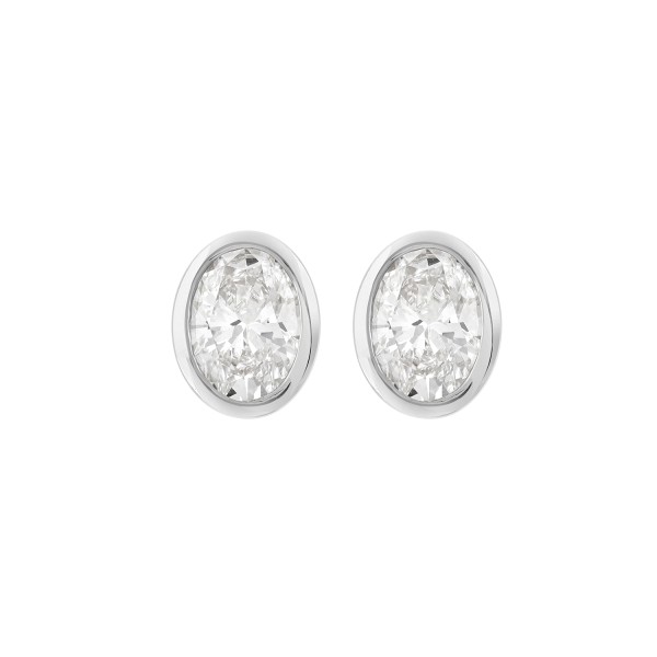 LADIES SOLITAIRE EARRINGS 1CT OVAL DIAMOND 14K WHI...