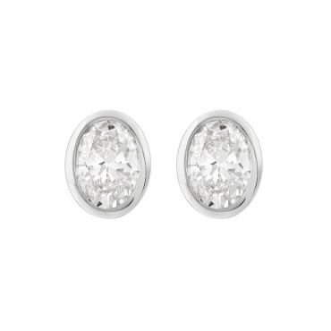 LADIES SOLITAIRE EARRINGS 2CT OVAL DIAMOND 14K WHITE GOLD