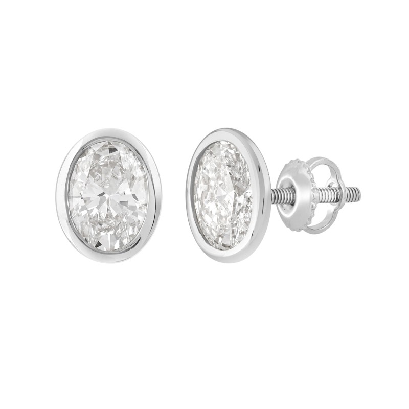 LADIES SOLITAIRE EARRINGS 2CT OVAL DIAMOND 14K WHITE GOLD