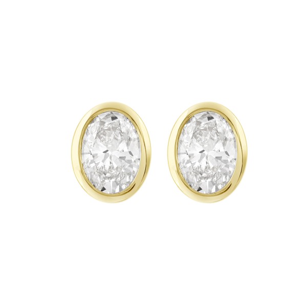 LADIES SOLITAIRE EARRINGS 2CT OVAL DIAMOND 14K YEL...