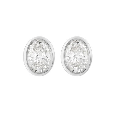 LADIES SOLITAIRE EARRINGS 3CT OVAL DIAMOND 14K WHITE GOLD