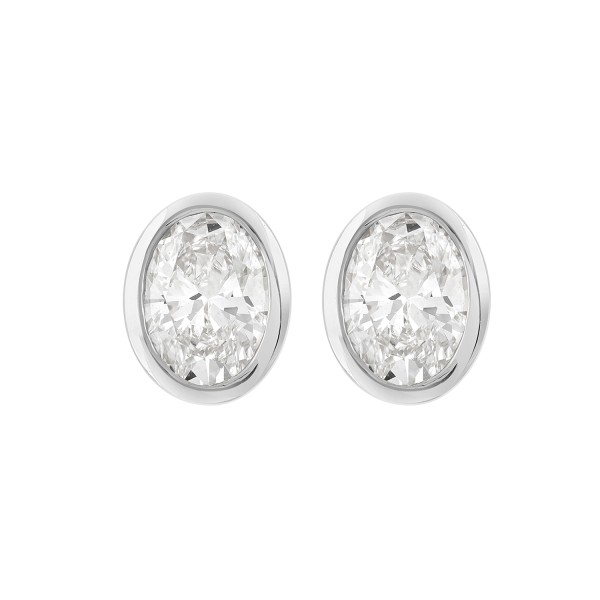 LADIES SOLITAIRE EARRINGS 3CT OVAL DIAMOND 14K WHI...