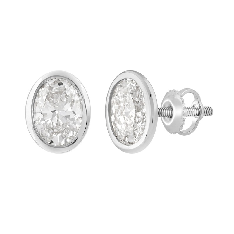 LADIES SOLITAIRE EARRINGS 3CT OVAL DIAMOND 14K WHITE GOLD