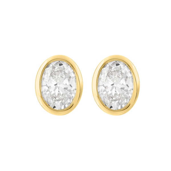 LADIES SOLITAIRE EARRINGS 3CT OVAL DIAMOND 14K YEL...