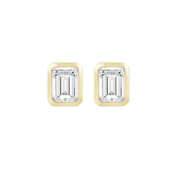 LADIES SOLITAIRE EARRINGS 1CT EMERALD DIAMOND 14K ...