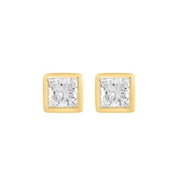 LADIES SOLITAIRE EARRINGS 2CT PRINCESS DIAMOND 14K YELLOW GOLD