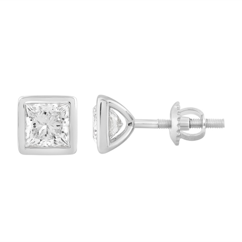 LADIES SOLITAIRE EARRINGS 3CT PRINCESS DIAMOND 14K WHITE GOLD