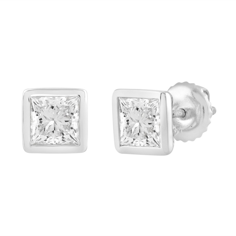 LADIES SOLITAIRE EARRINGS 3CT PRINCESS DIAMOND 14K WHITE GOLD