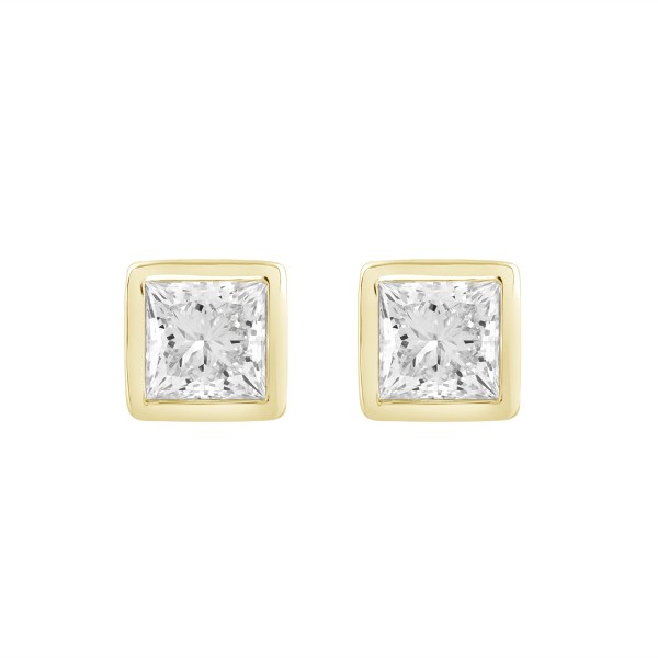 LADIES SOLITAIRE EARRINGS 3CT PRINCESS DIAMOND 14K...