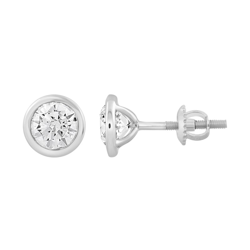 LADIES SOLITAIRE EARRINGS 2CT ROUND DIAMOND 14K WHITE GOLD