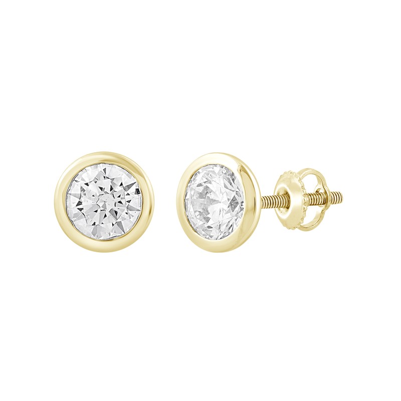 LADIES SOLITAIRE EARRINGS 2CT ROUND DIAMOND 14K YELLOW GOLD