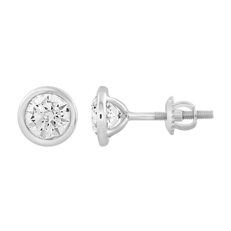 LADIES SOLITAIRE EARRINGS 3CT ROUND DIAMOND 14K WHITE GOLD