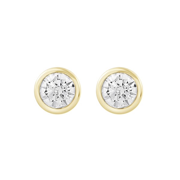 LADIES SOLITAIRE EARRINGS 3CT ROUND DIAMOND 14K YE...