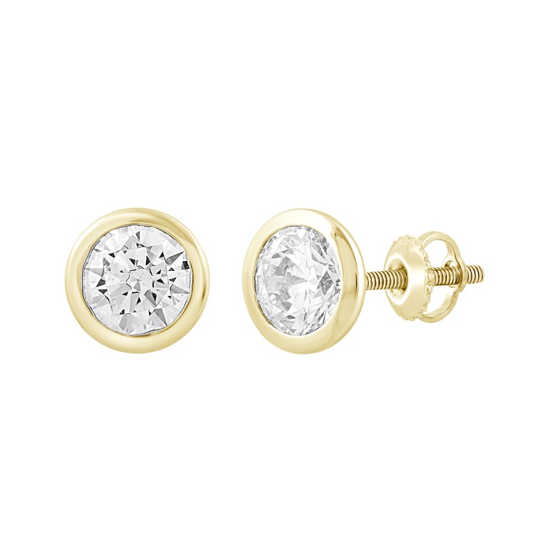 LADIES SOLITAIRE EARRINGS 3CT ROUND DIAMOND 14K YELLOW GOLD