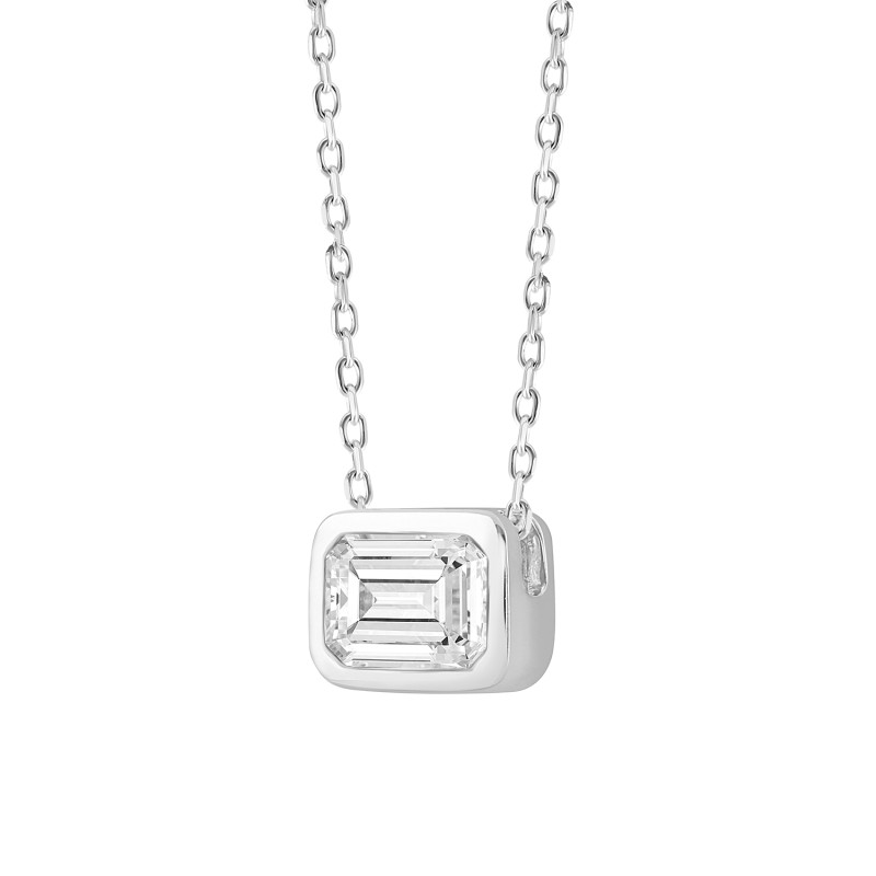 LADIES SOLITAIRE PENDANT 2CT EMERALD DIAMOND 14K WHITE GOLD