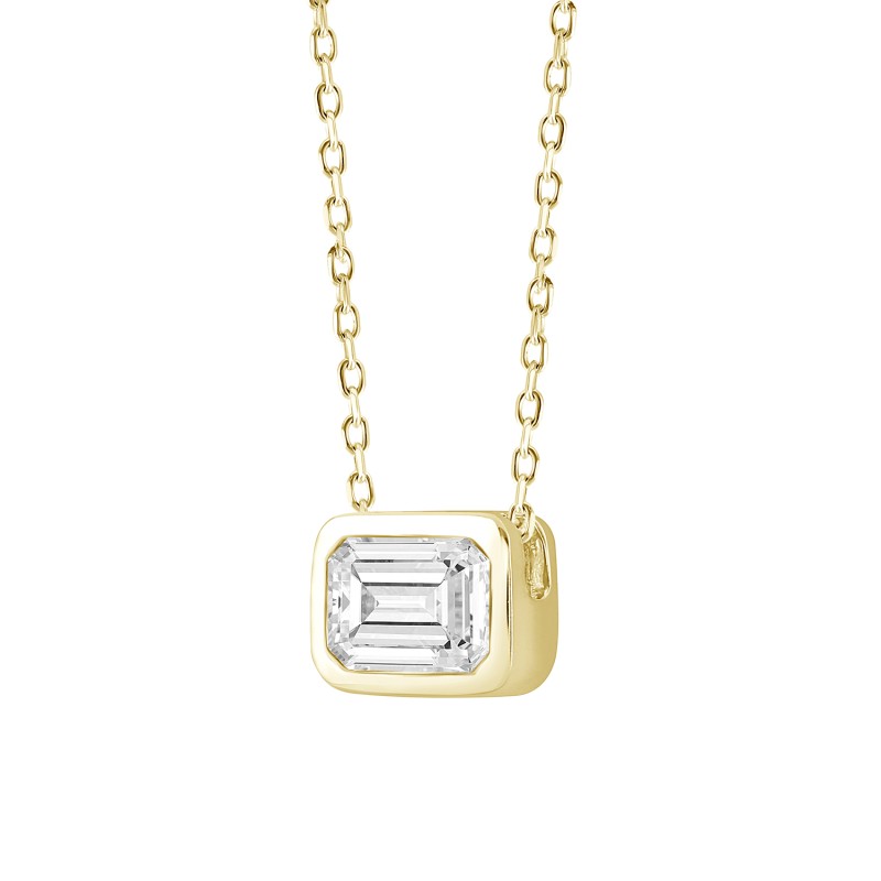 LADIES SOLITAIRE PENDANT 2CT EMERALD DIAMOND 14K YELLOW GOLD