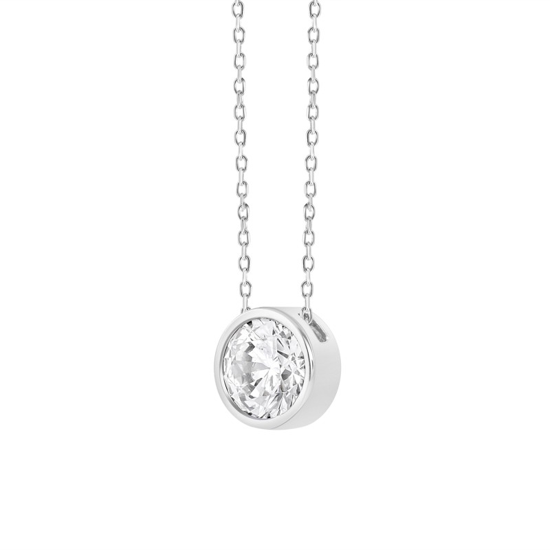 LADIES SOLITAIRE PENDANT 2CT ROUND DIAMOND 14K WHITE GOLD