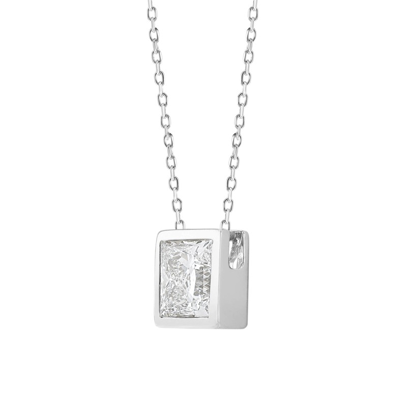 LADIES SOLITAIRE PENDANT 3CT PRINCESS DIAMOND 14K WHITE GOLD