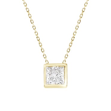 LADIES SOLITAIRE PENDANT 3CT PRINCESS DIAMOND 14K YELLOW GOLD