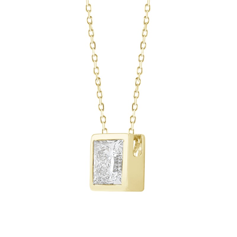 LADIES SOLITAIRE PENDANT 3CT PRINCESS DIAMOND 14K YELLOW GOLD