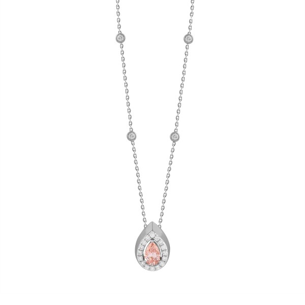 LADIES NECKLACE 3/4CT ROUND/PEAR DIAMOND 14K WHITE...