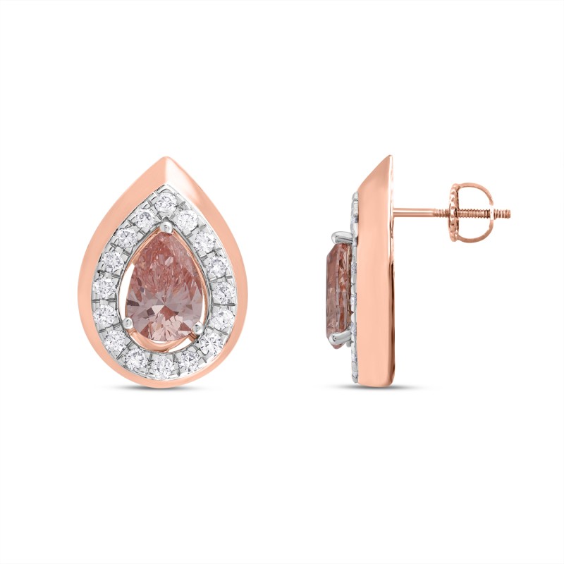 LADIES EARRINGS 1 1/3CT ROUND/PEAR DIAMOND 14K ROSE GOLD (CENTER STONE PEAR DIAMOND 1CT)