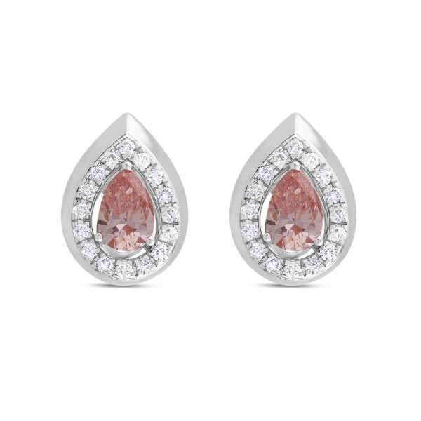 LADIES EARRINGS 1 1/3CT ROUND/PEAR DIAMOND 14K WHI...