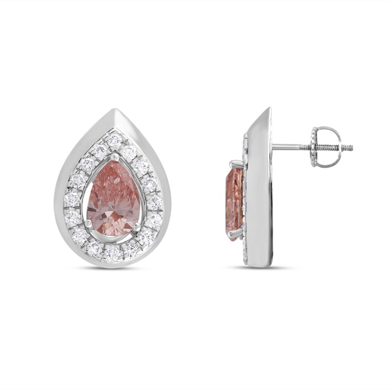 LADIES EARRINGS 1 1/3CT ROUND/PEAR DIAMOND 14K WHITE GOLD (CENTER STONE PEAR DIAMOND 1CT)