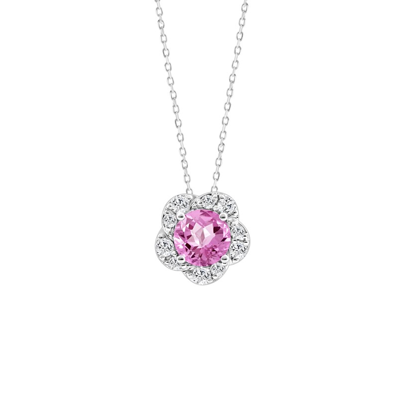 LADIES PENDANT 1CT ROUND DIAMOND 14K WHITE GOLD WITH CHAIN (CENTER STONE ROUND DIAMOND 3/4CT )