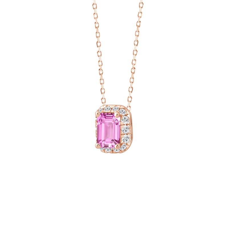 LADIES PENDANT 1 1/5CT ROUND/EMERALD DIAMOND 14K ROSE GOLD WITH CHAIN (CENTER STONE EMERALD DIAMOND 1CT)