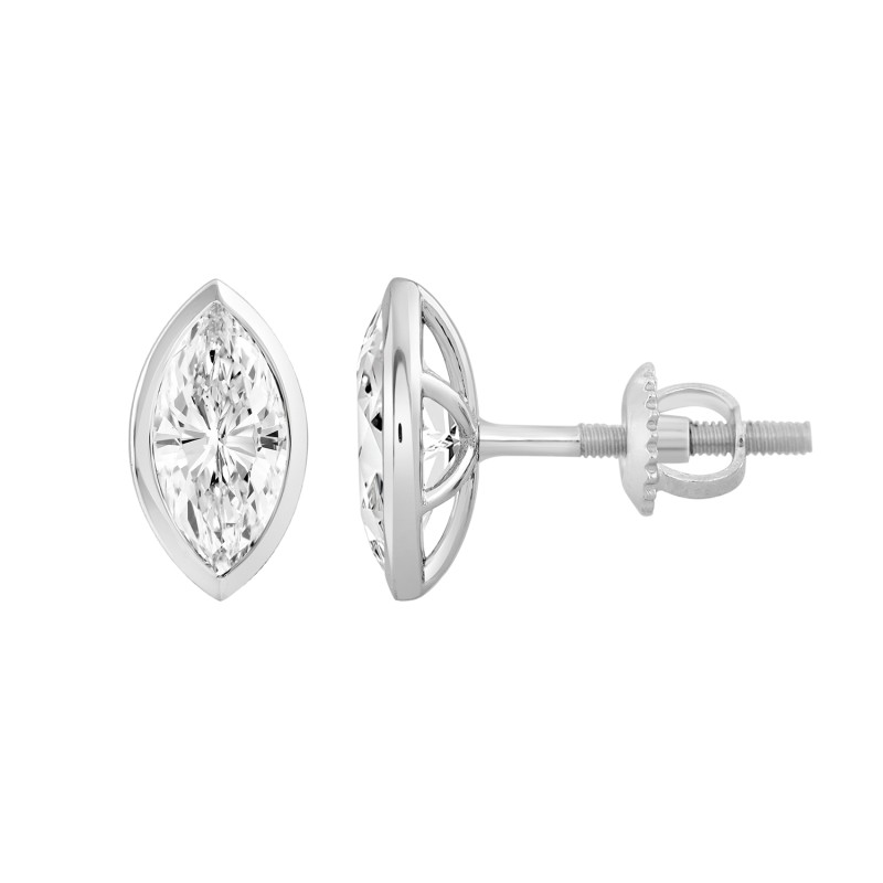 LADIES SOLITAIRE EARRINGS 2CT MARQUISE DIAMOND 14K WHITE GOLD