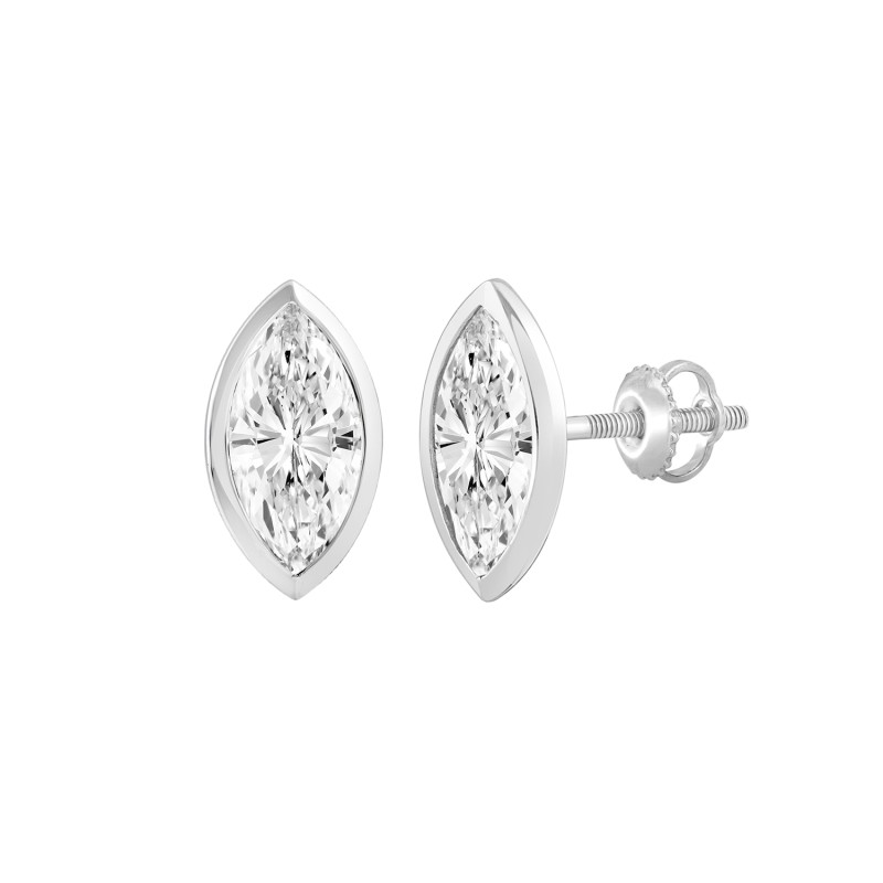 LADIES SOLITAIRE EARRINGS 2CT MARQUISE DIAMOND 14K WHITE GOLD