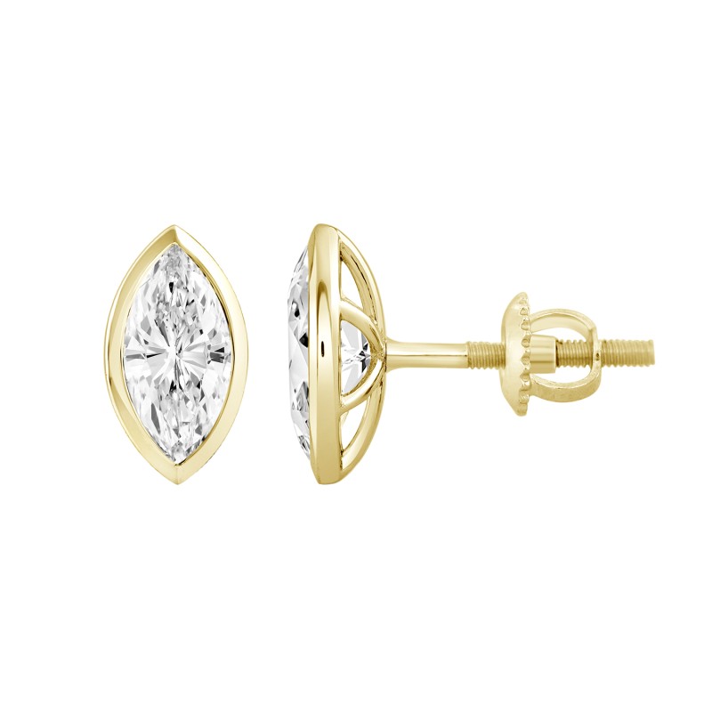 LADIES SOLITAIRE EARRINGS 2CT MARQUISE DIAMOND 14K YELLOW GOLD