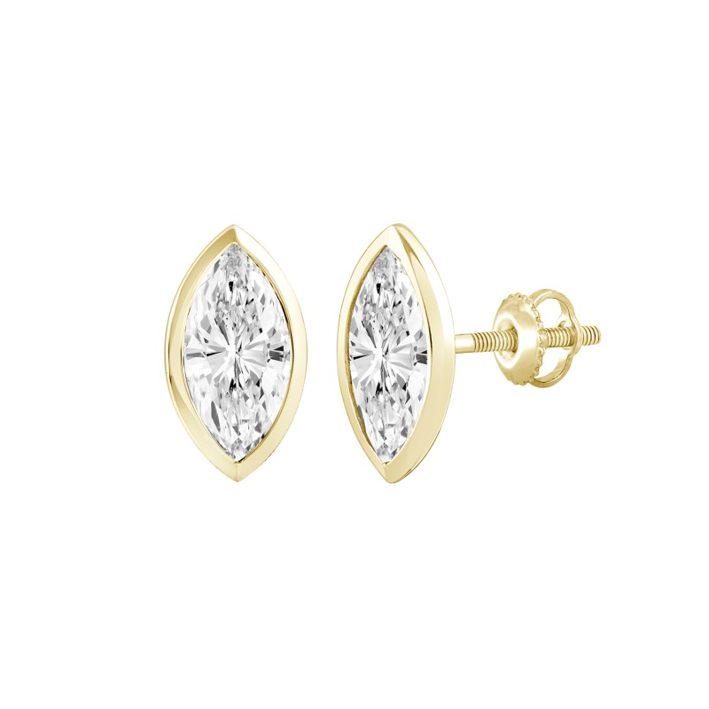 LADIES SOLITAIRE EARRINGS 2CT MARQUISE DIAMOND 14K YELLOW GOLD