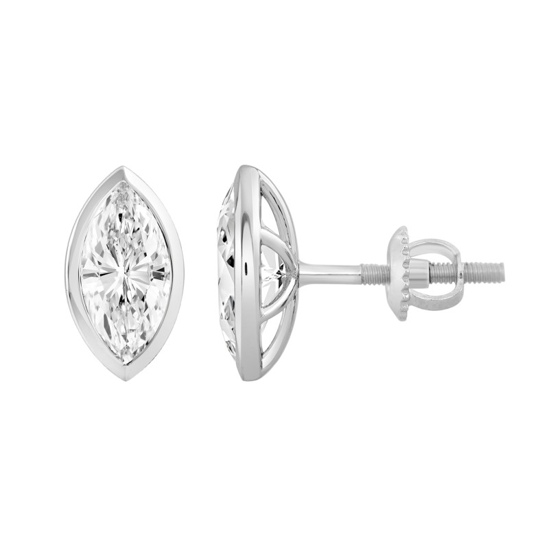 LADIES SOLITAIRE EARRINGS 3CT MARQUISE DIAMOND 14K WHITE GOLD