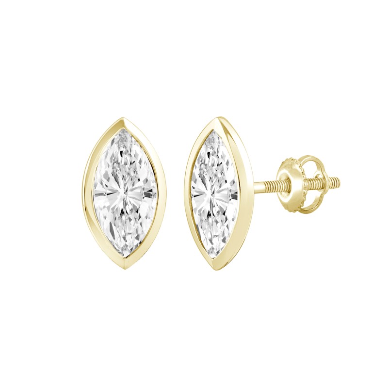 LADIES SOLITAIRE EARRINGS 3CT MARQUISE DIAMOND 14K YELLOW GOLD