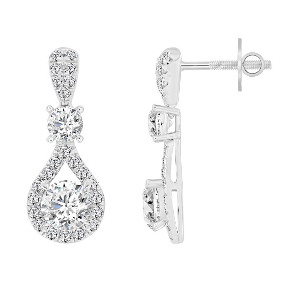 LADIES EARRINGS 3 1/2 CT ROUND DIAMOND 14K WHITE G...