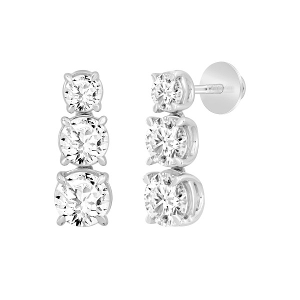 LADIES EARRINGS 3CT ROUND DIAMOND 14K WHITE GOLD (...