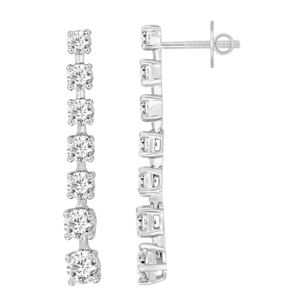 LADIES LINEAR EARRINGS 3CT ROUND DIAMOND 14K WHITE...