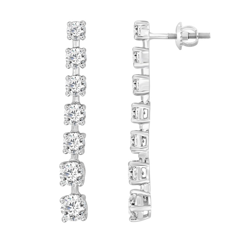 LADIES LINEAR EARRINGS 3CT ROUND DIAMOND 14K WHITE GOLD